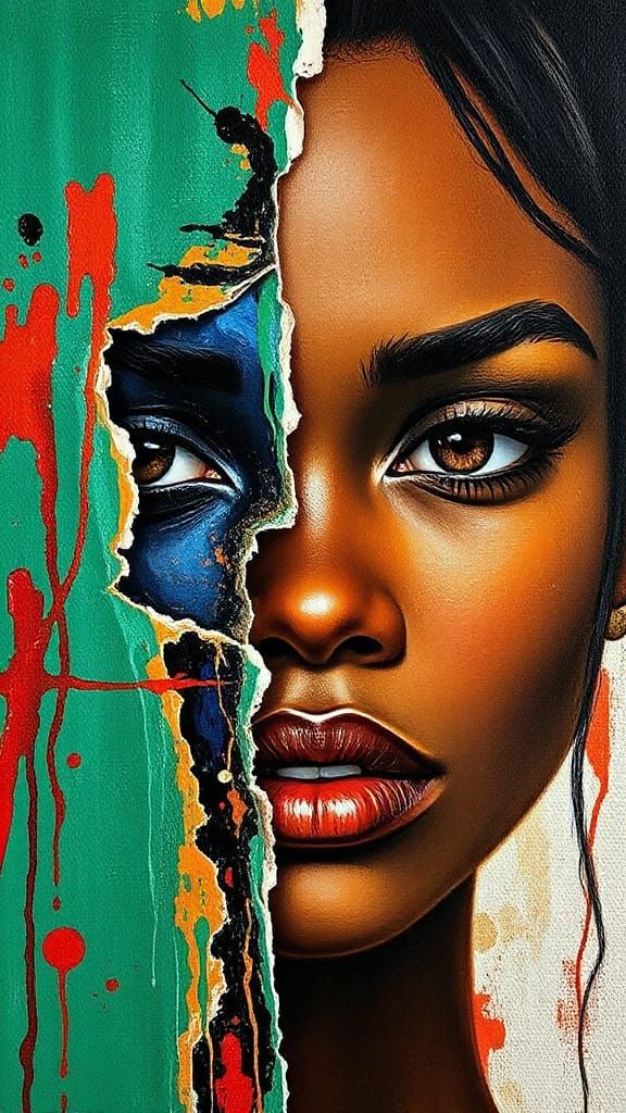Expressive Portrait of an African Woman in Mixed Media Style