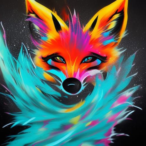 Graffiti Art Nine-Tailed Fox in Polychromatic Detail