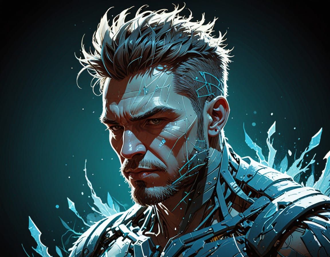 Marvel Comics Iceman in Cyberpunk Digital Art