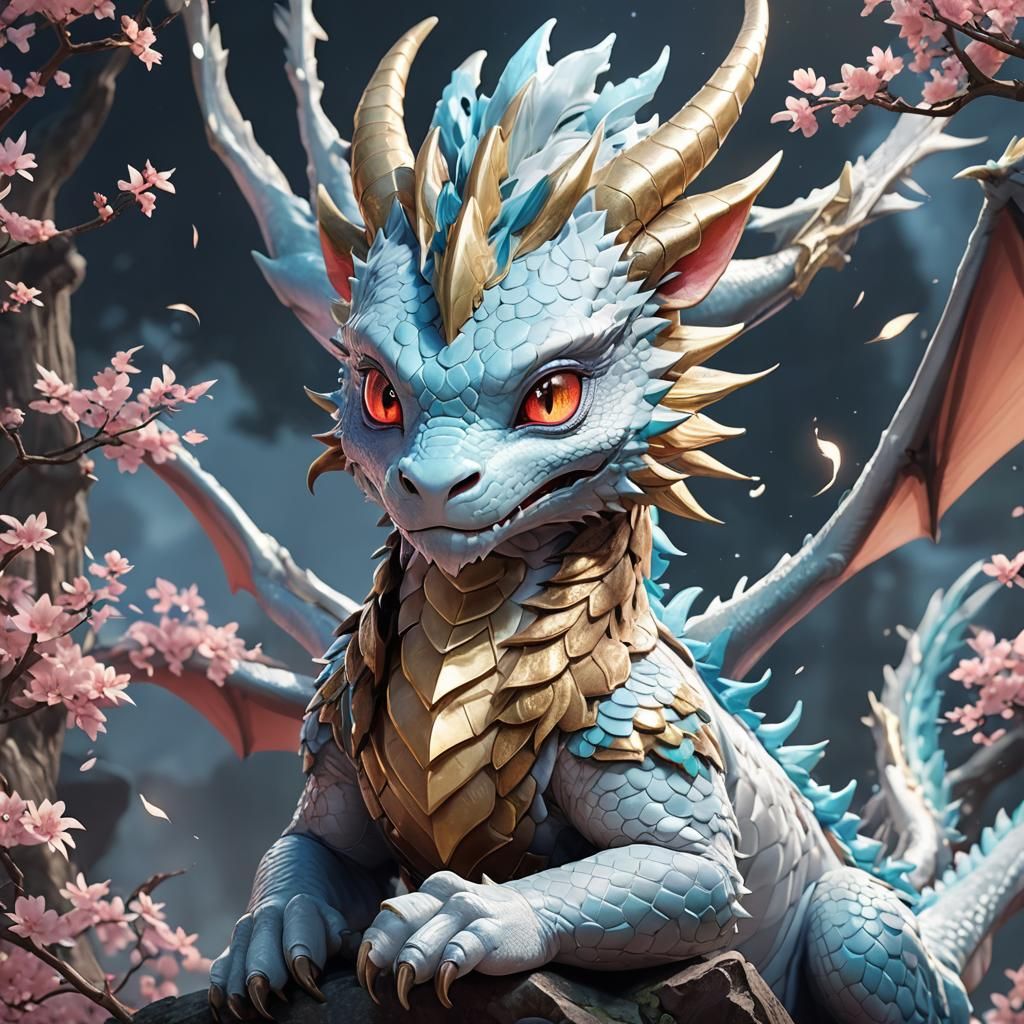 Cute Anime Spirit Dragon in 3D