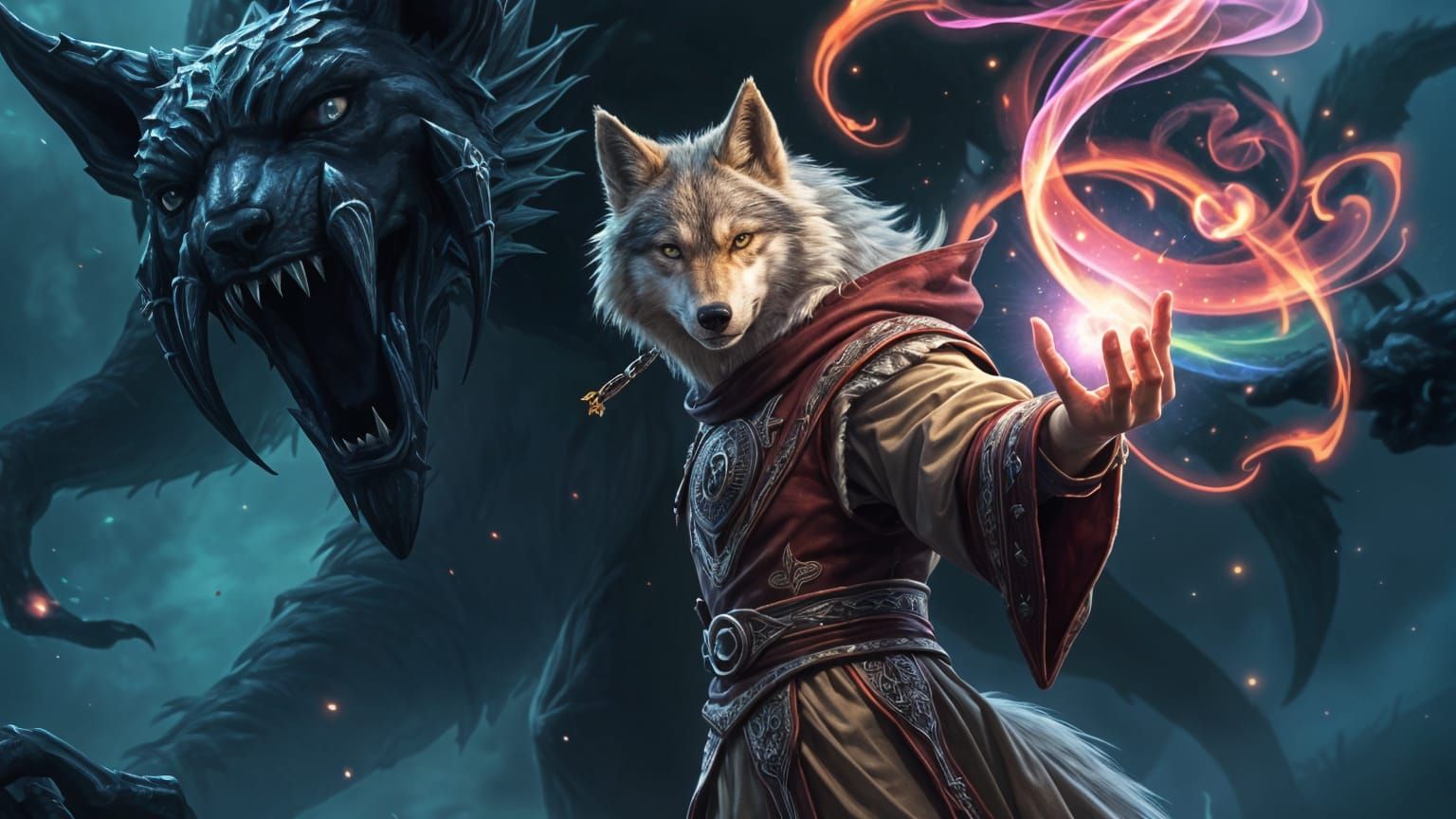 Wolf Mage Casting a Spell in Fantasy Battle