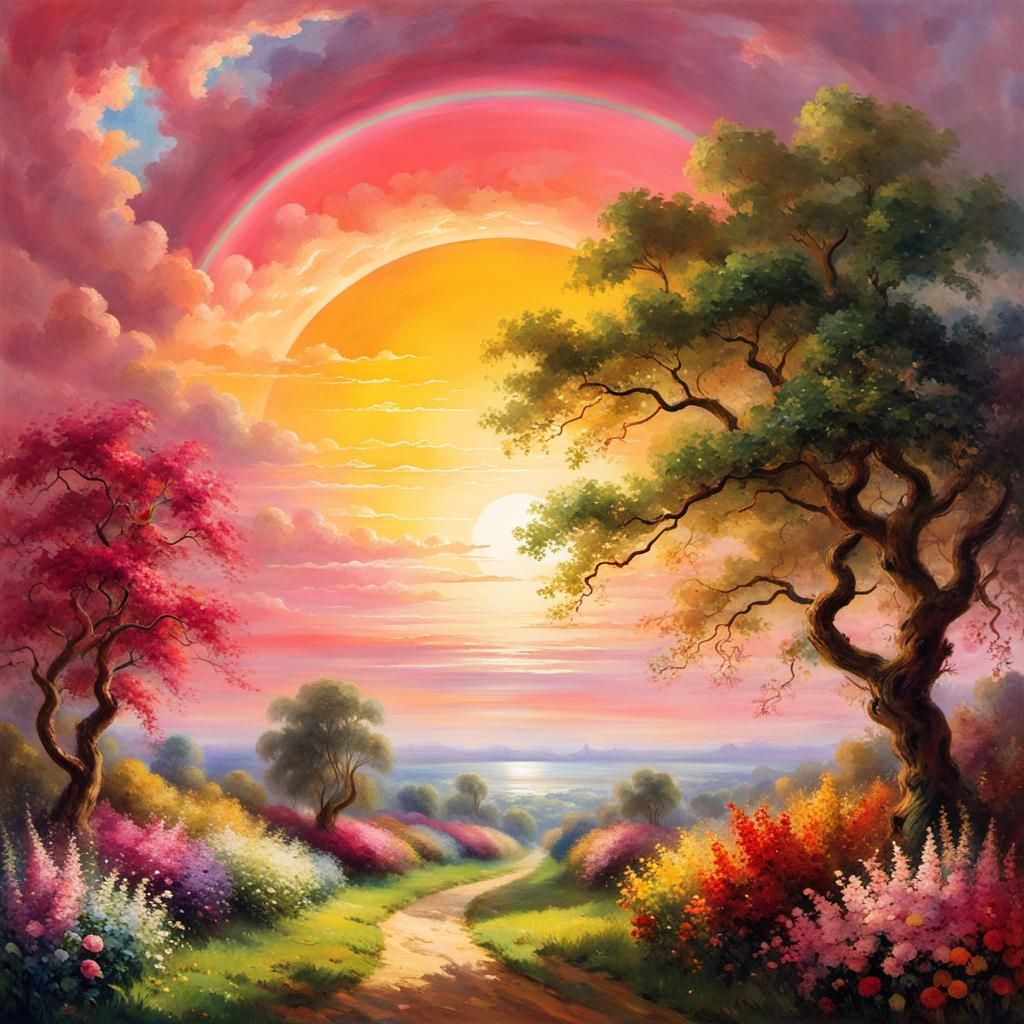 Eden's Garden: A Romantic Oil and Watercolor Painting