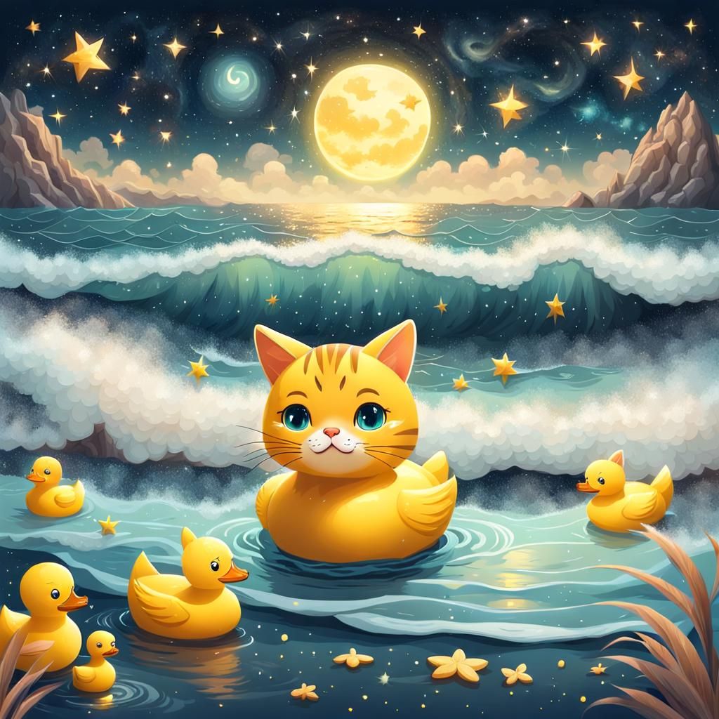 Cat face yellow rubber duck