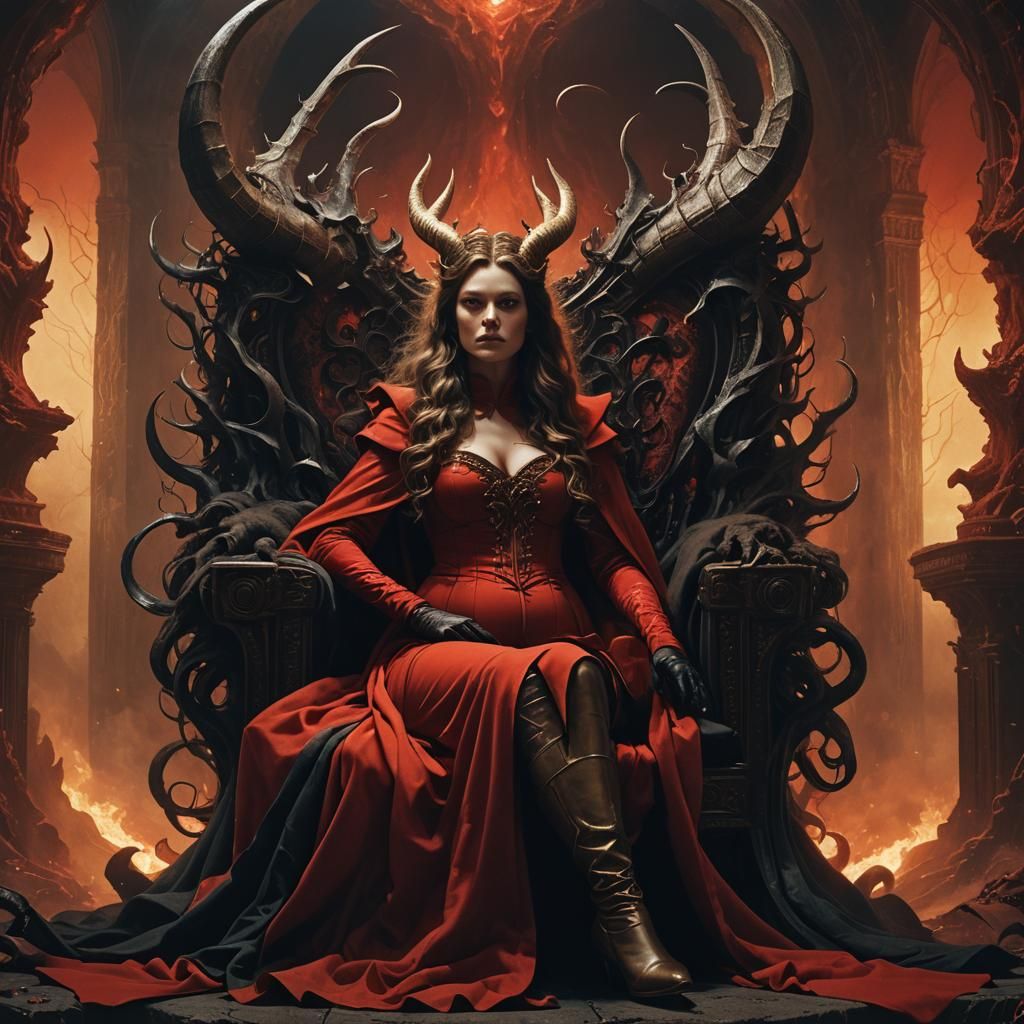 Dark Fantasy: Horned Woman on Throne