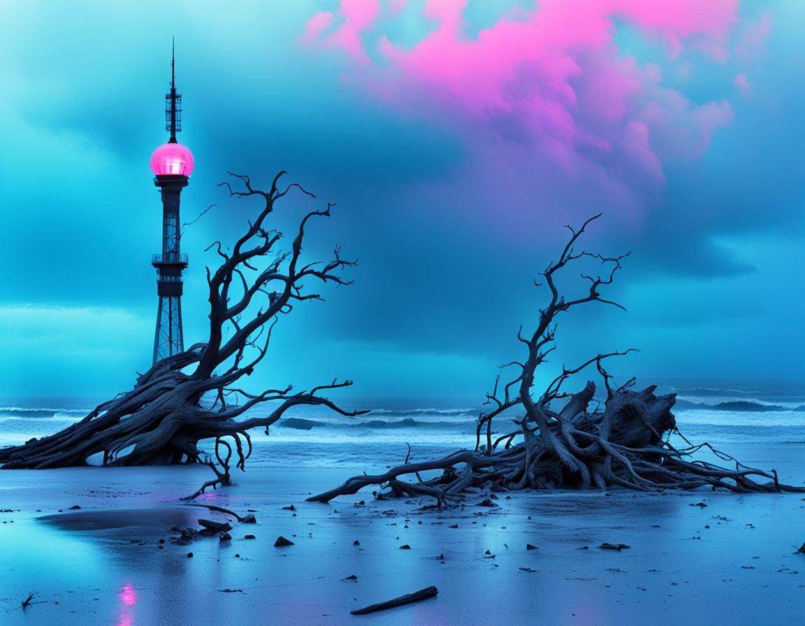 Gothic Graveyard with Neon Lights and Giant Rats