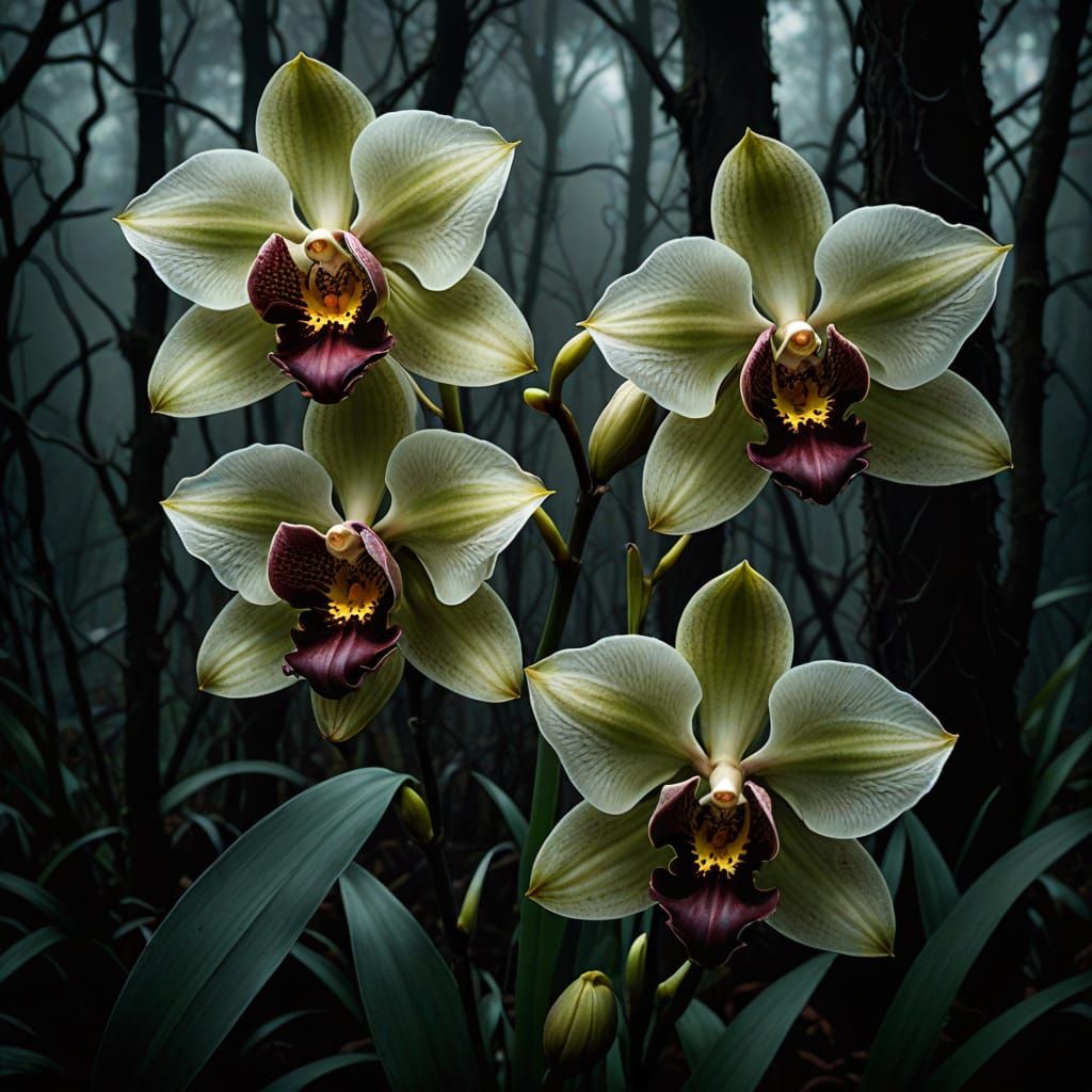 Deadly Orchid in Dark Fantasy Botanical Illustration