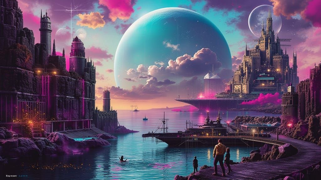 Exoplanet Spaceport with Ships, Digital Matte Painting