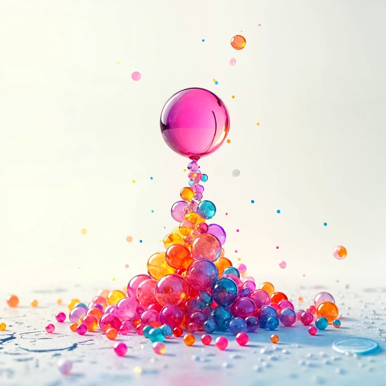 Colorful Cascade of 3D Objects from a Dot