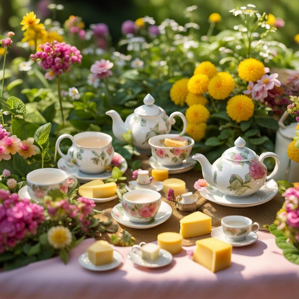 Mouse Tea Party in Lush Floral Garden
