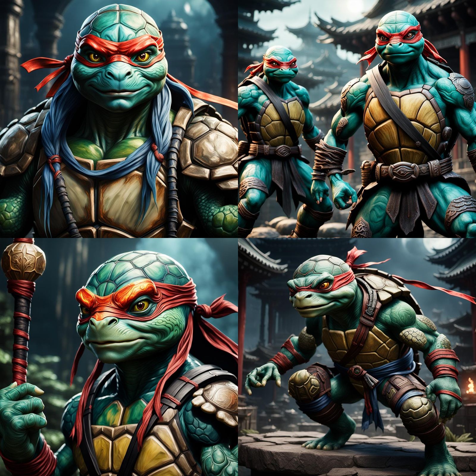 Demonic Porcelain Ninja Turtle: Detailed Matte Painting