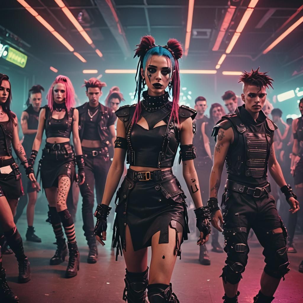 Cybergoth Dance Party in Neon Lit Nightclub
