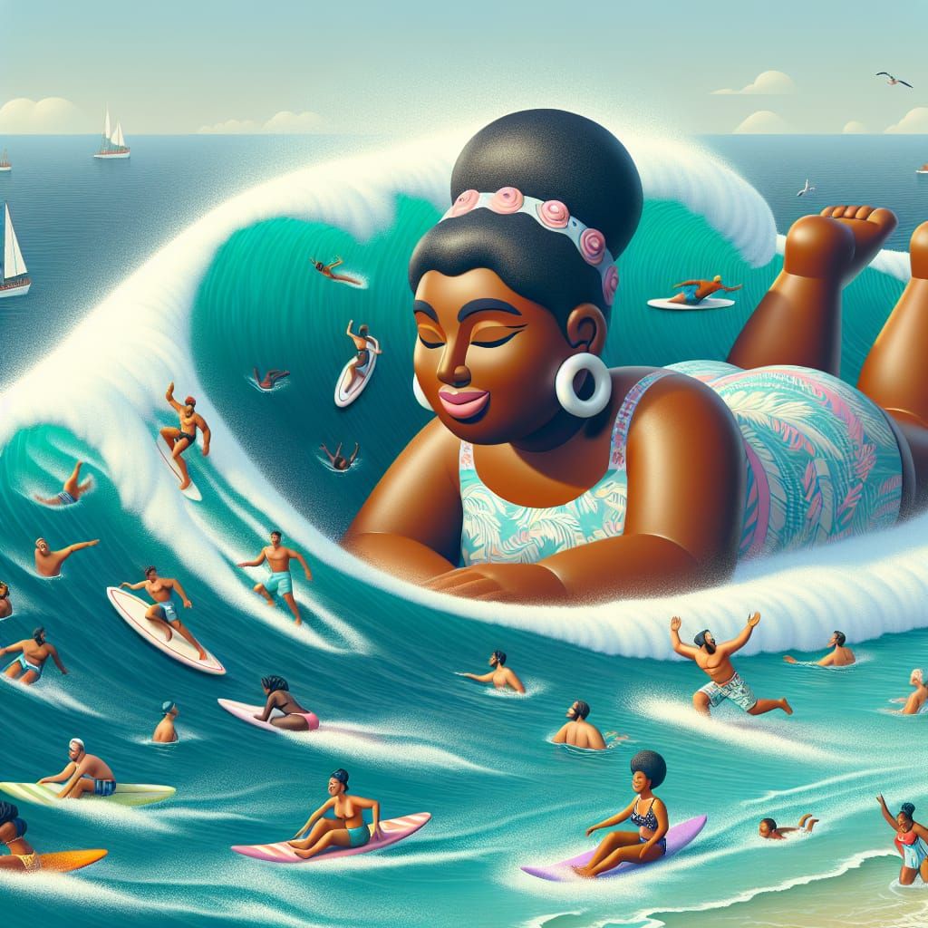 Inflatable Giantess Body Surfing in Tropical Sea