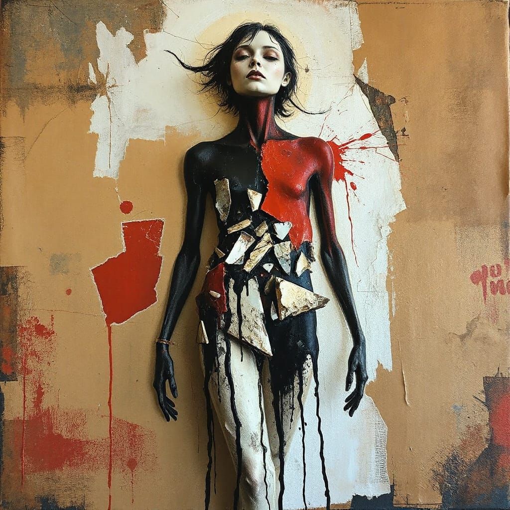 Haunting Abstract Figure in Mixed Media Style