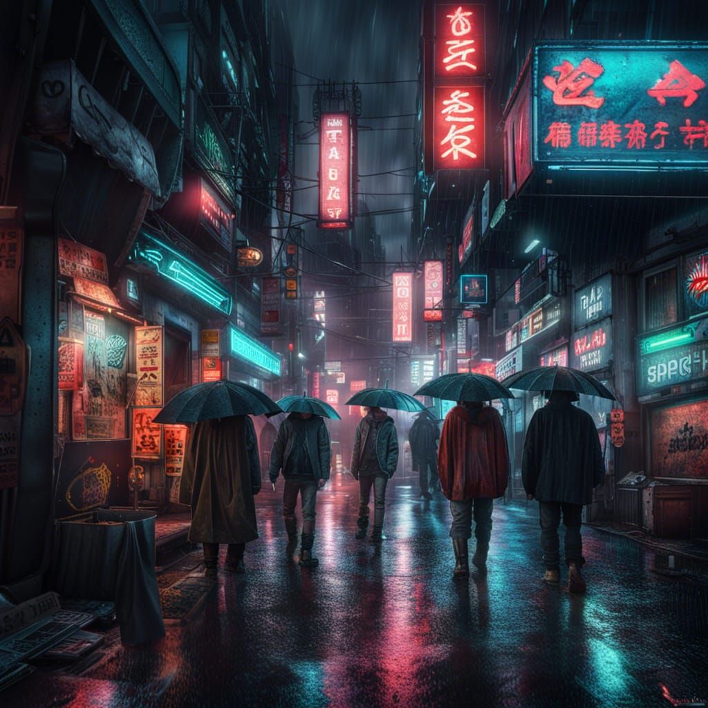 Post-Apocalyptic Neon Black Market in Cyberpunk Art