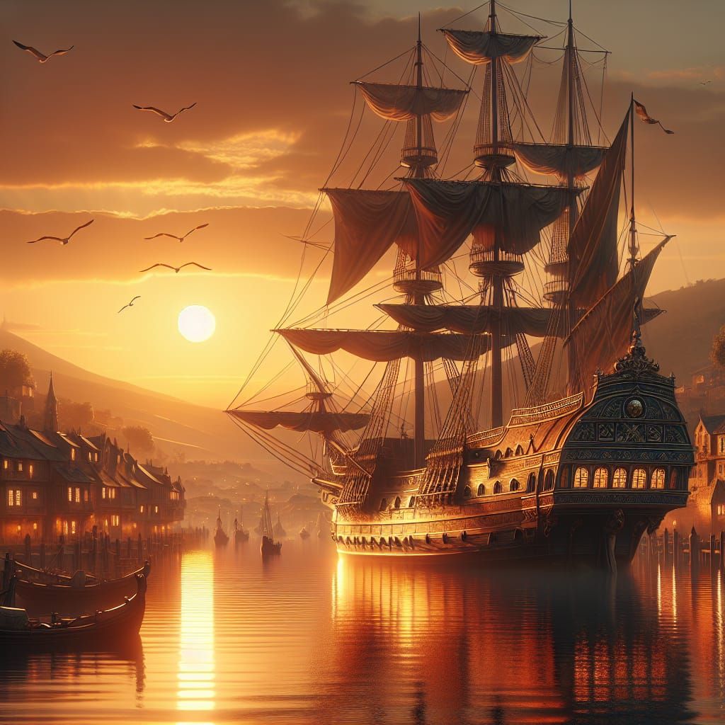 Serenely Majestic Harbor Scene at Sunset