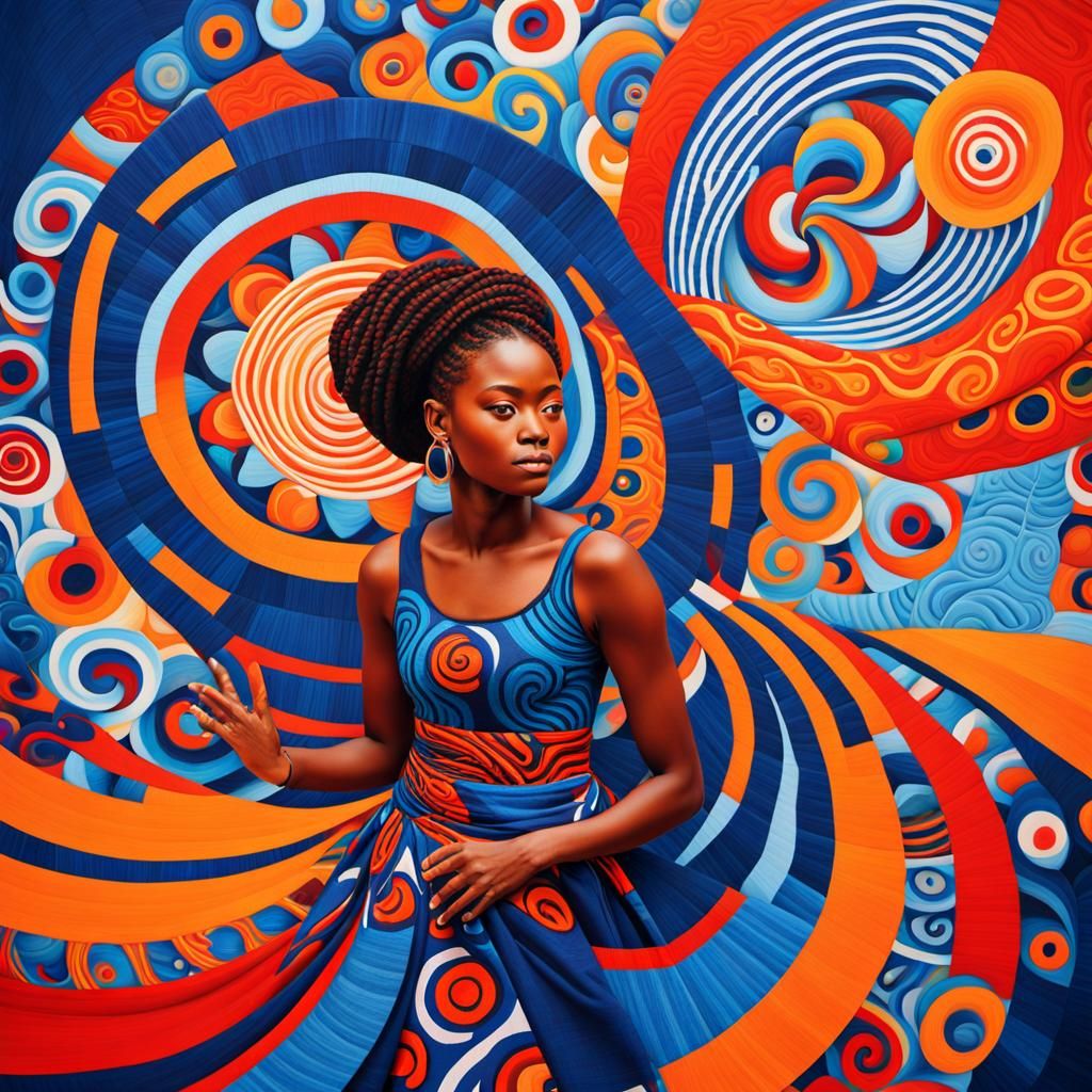Woman in Whirlwind of Adinkra Textiles: Abstract Expressioni...