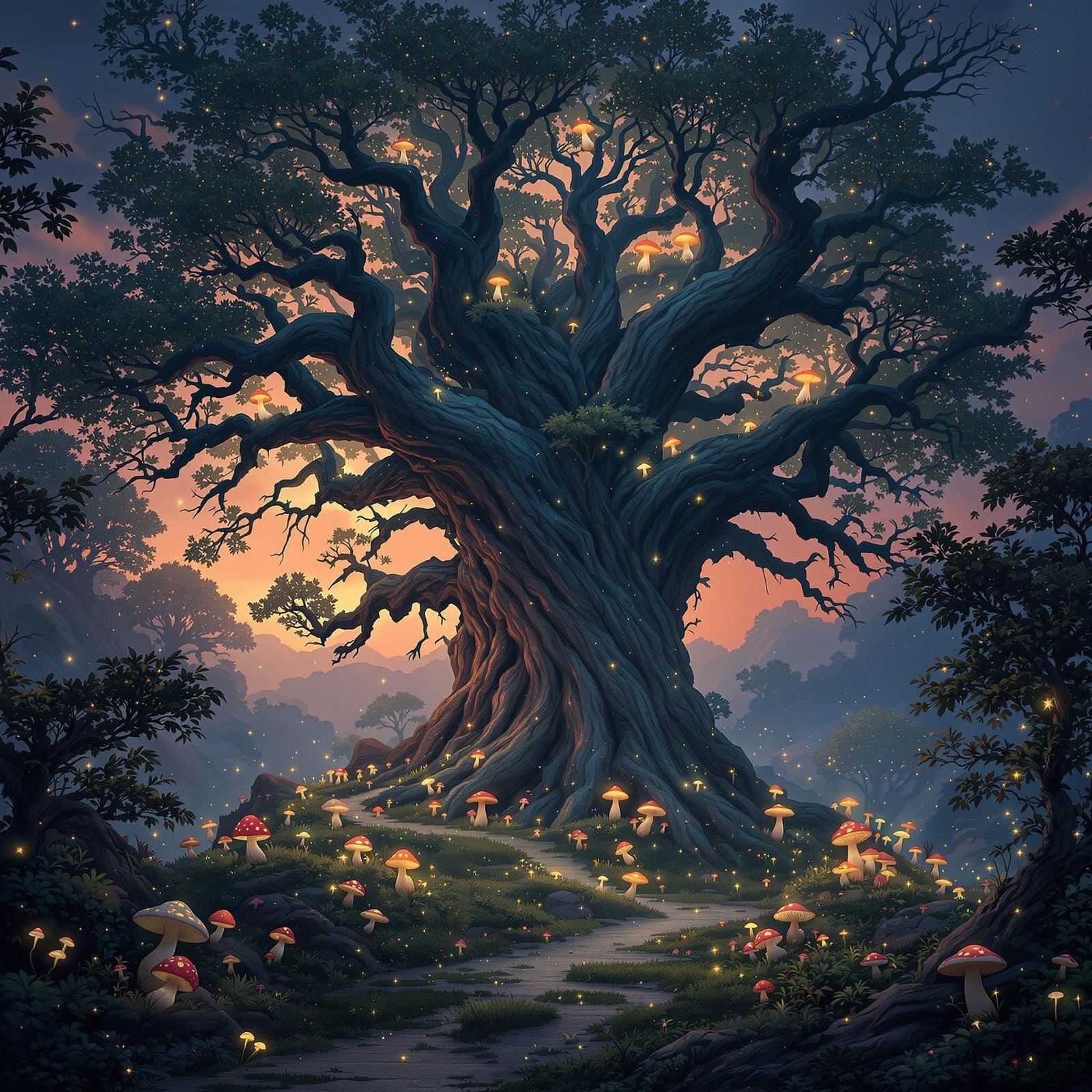 Mystical Forest with Glowing Mushrooms in Fantasy Art