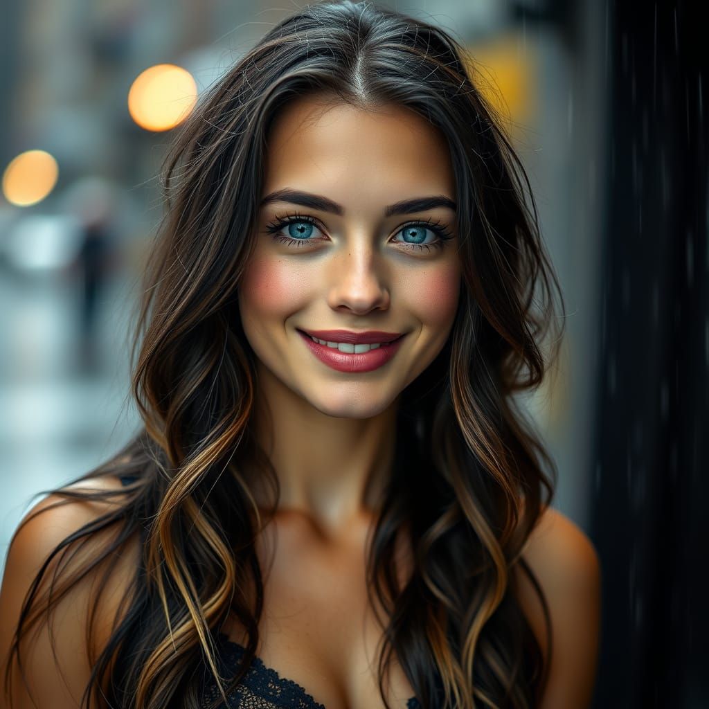 Beautiful Woman with Dip-Dyed Hair in Photorealistic Style