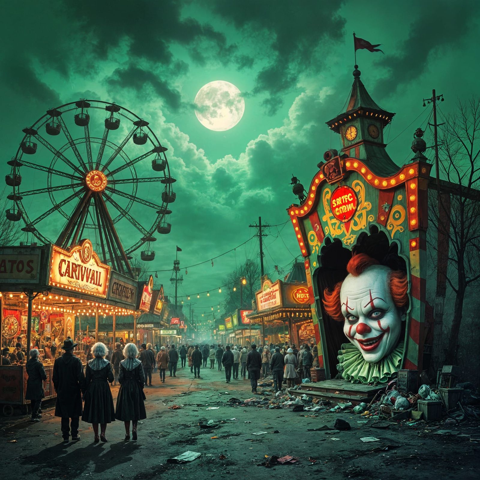 Creepy Carnival Under Moody Green Sky