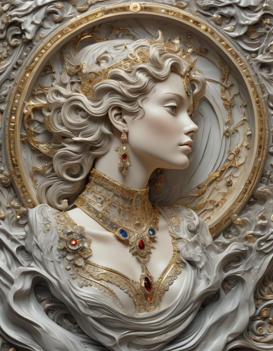 Gemstone Bas-Relief Portrait in Fractal Style