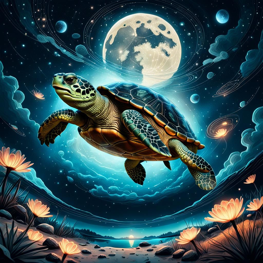 Constellation Turtle in Hyper-Realistic Digital Art