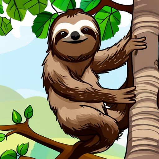Sloth Enjoying a Leafy Meal in Tree