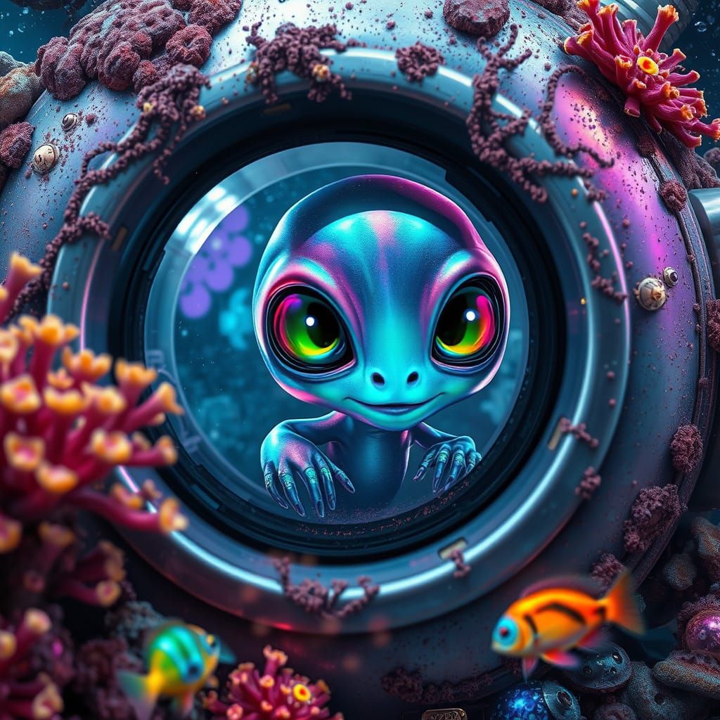 Hyper-Realistic Submarine Alien in Deep Sea Module