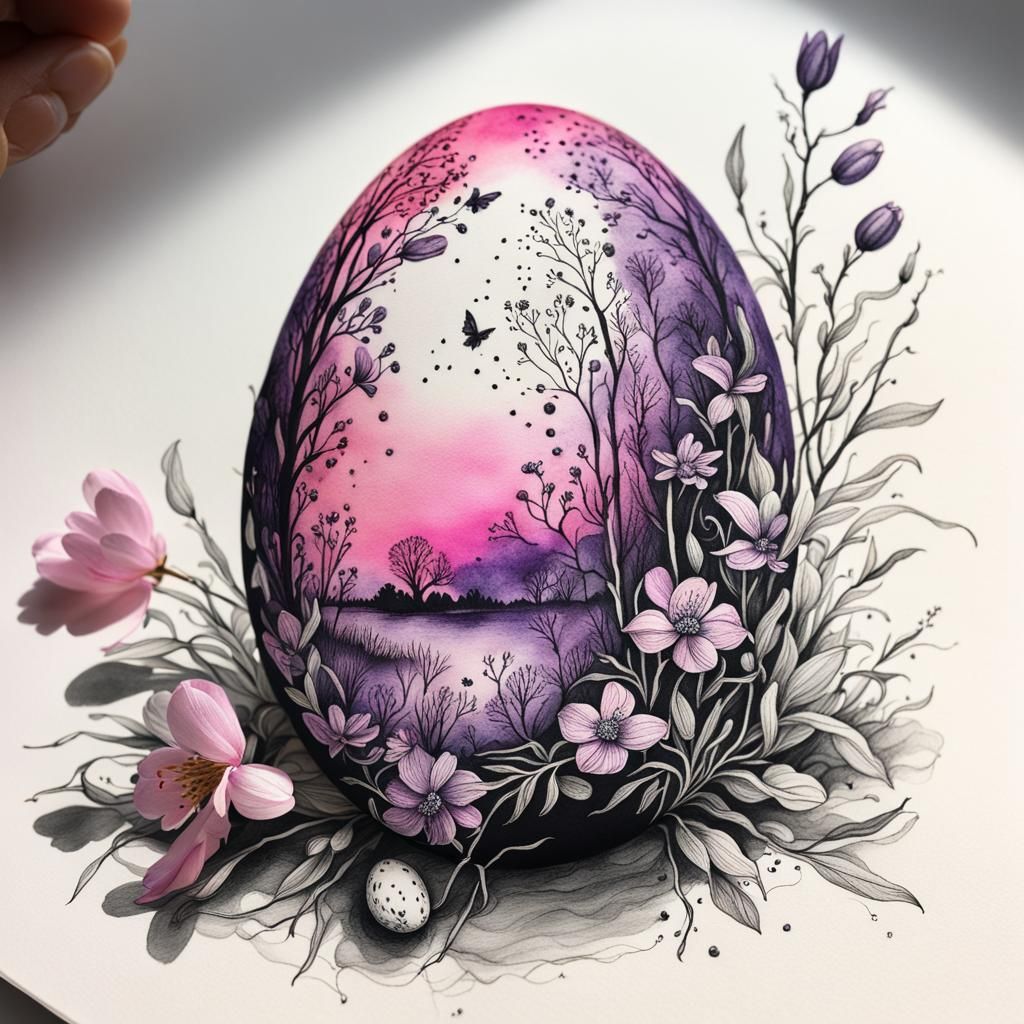 Botanical Ink Drawing Easter egg