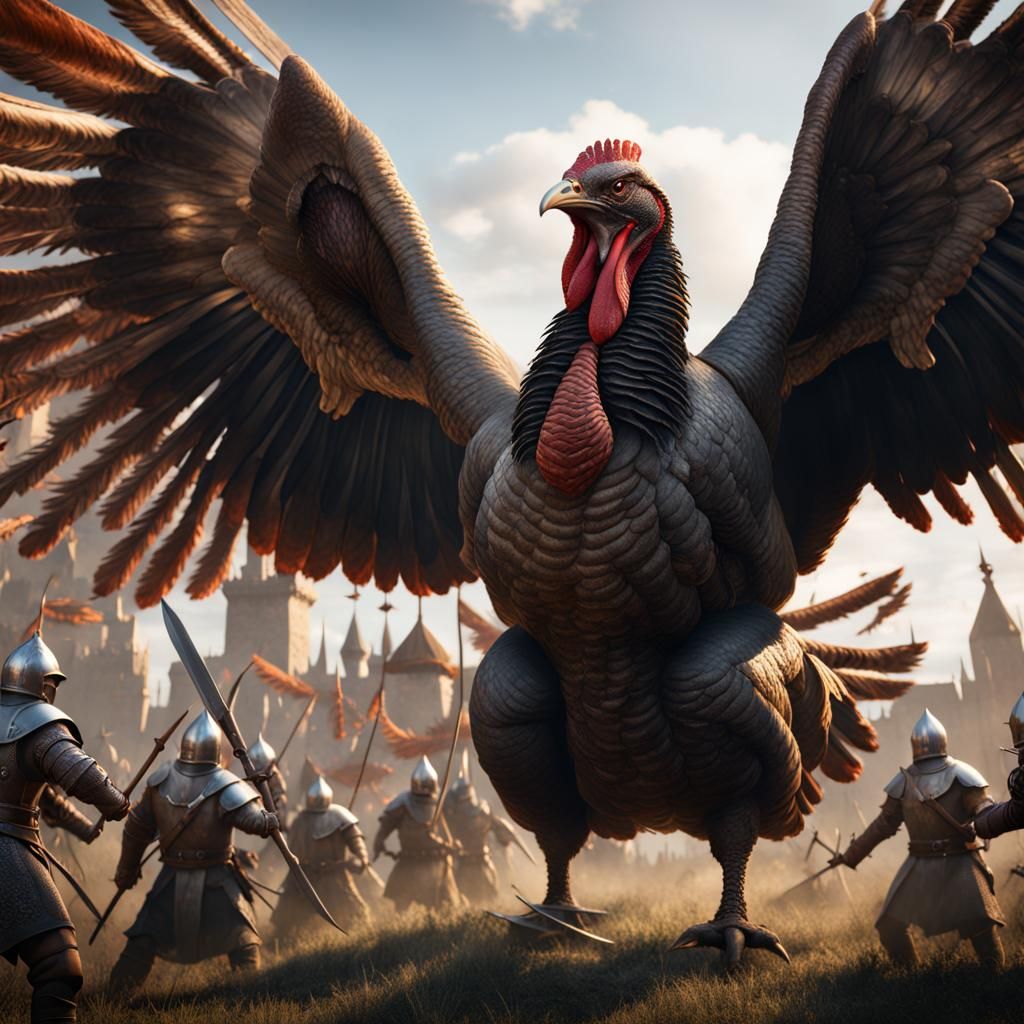 Giant Turkey Battles Medieval Army: Fantasy Concept Art