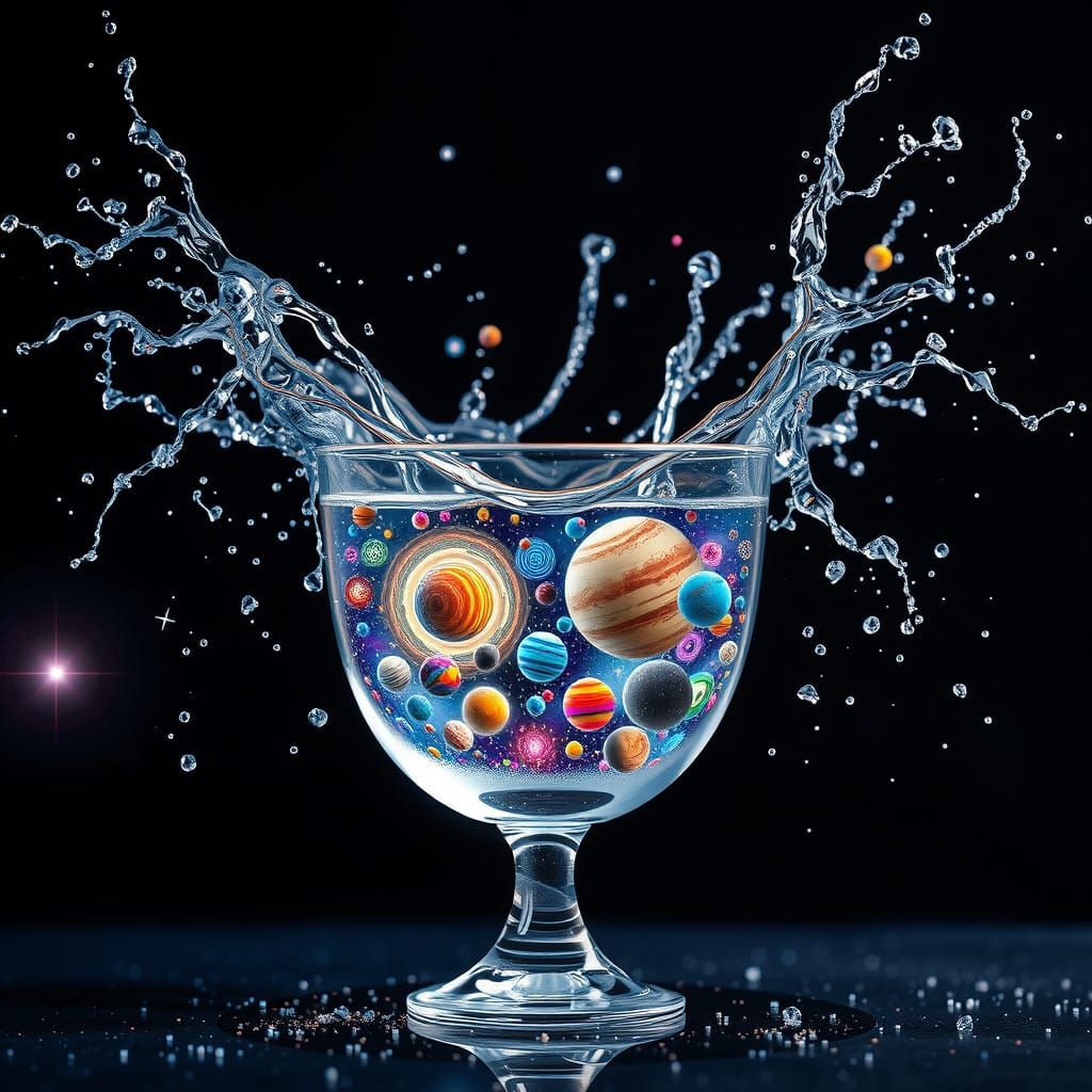 Surreal Crystal Glass Shatters into Celestial Splash