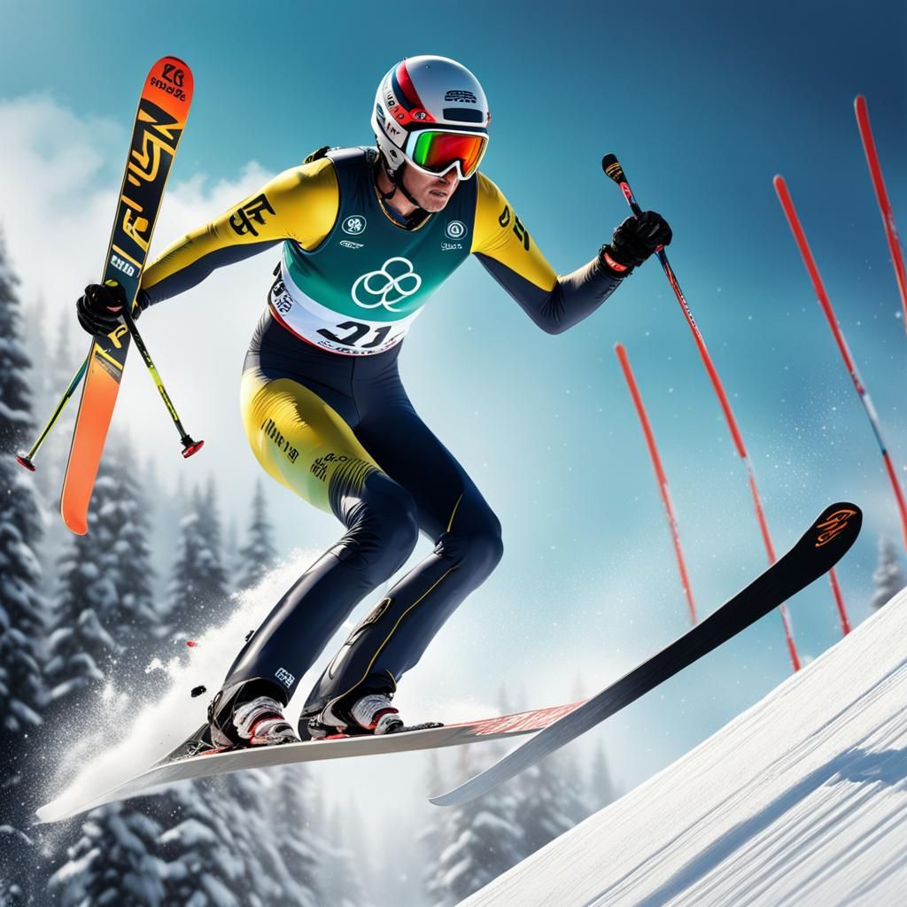 Ski Jumper in Action: Hyperrealistic Splash Art