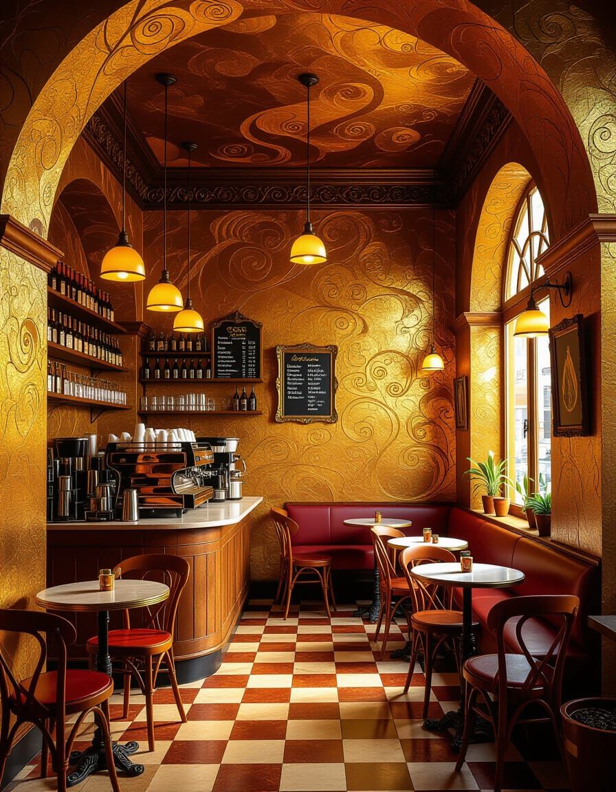 Enchanted Cafe With Golden Light and Surreal Textures