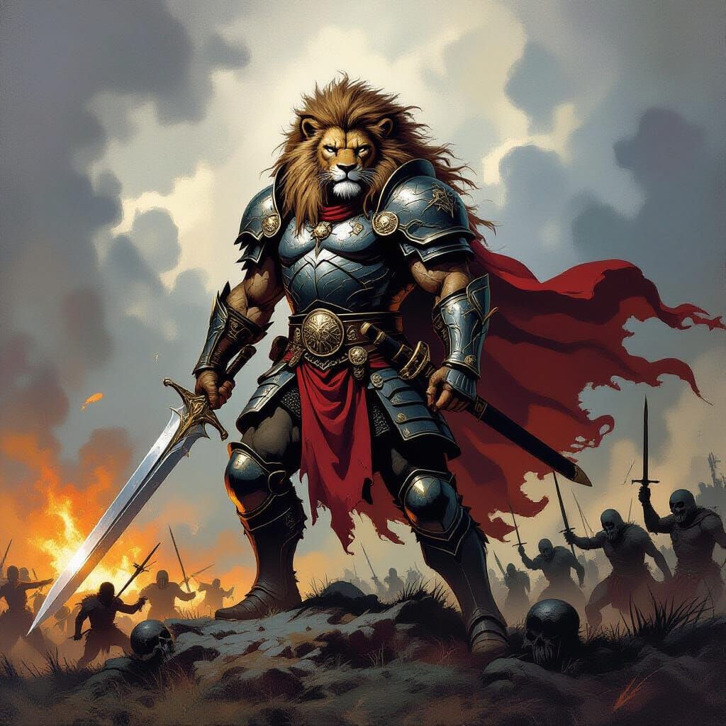 Armored Leonian Warrior in Dark Fantasy Style