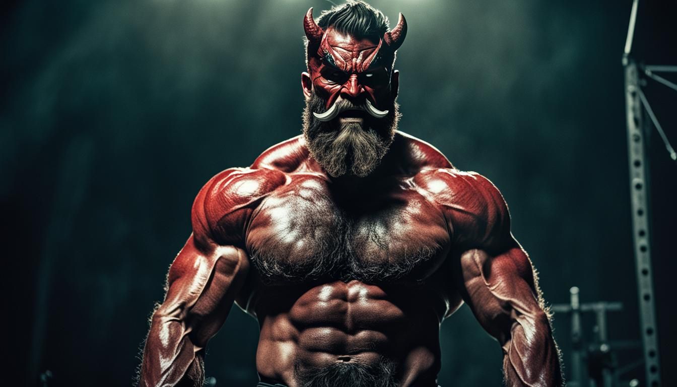 Cinematic Film Still: Devil Masked Hairy Athlete