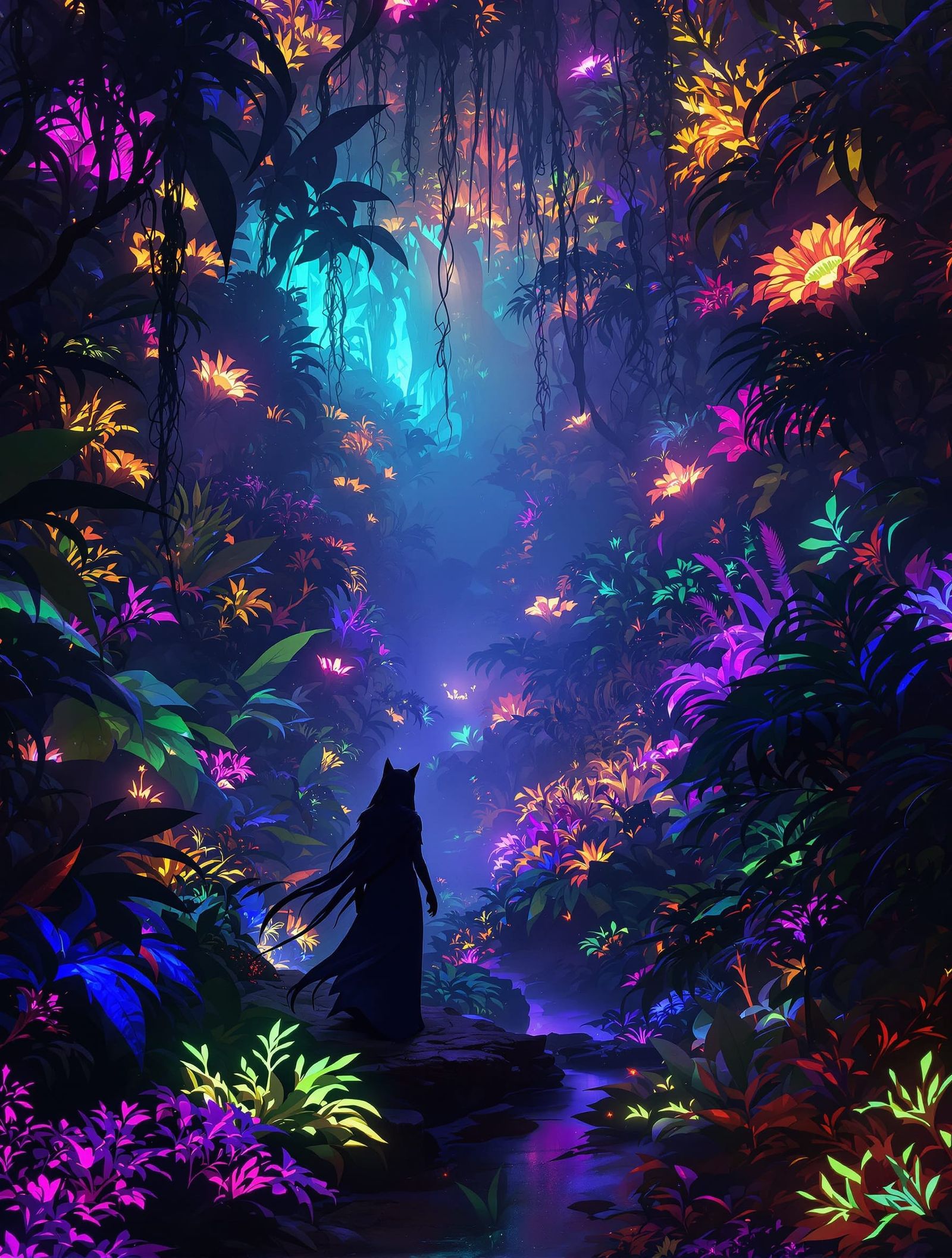 Bioluminescent Jungle Assassin in Misty Twilight