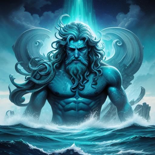 Poseidon in Stormy Sea: Holographic Cosmic Illustration