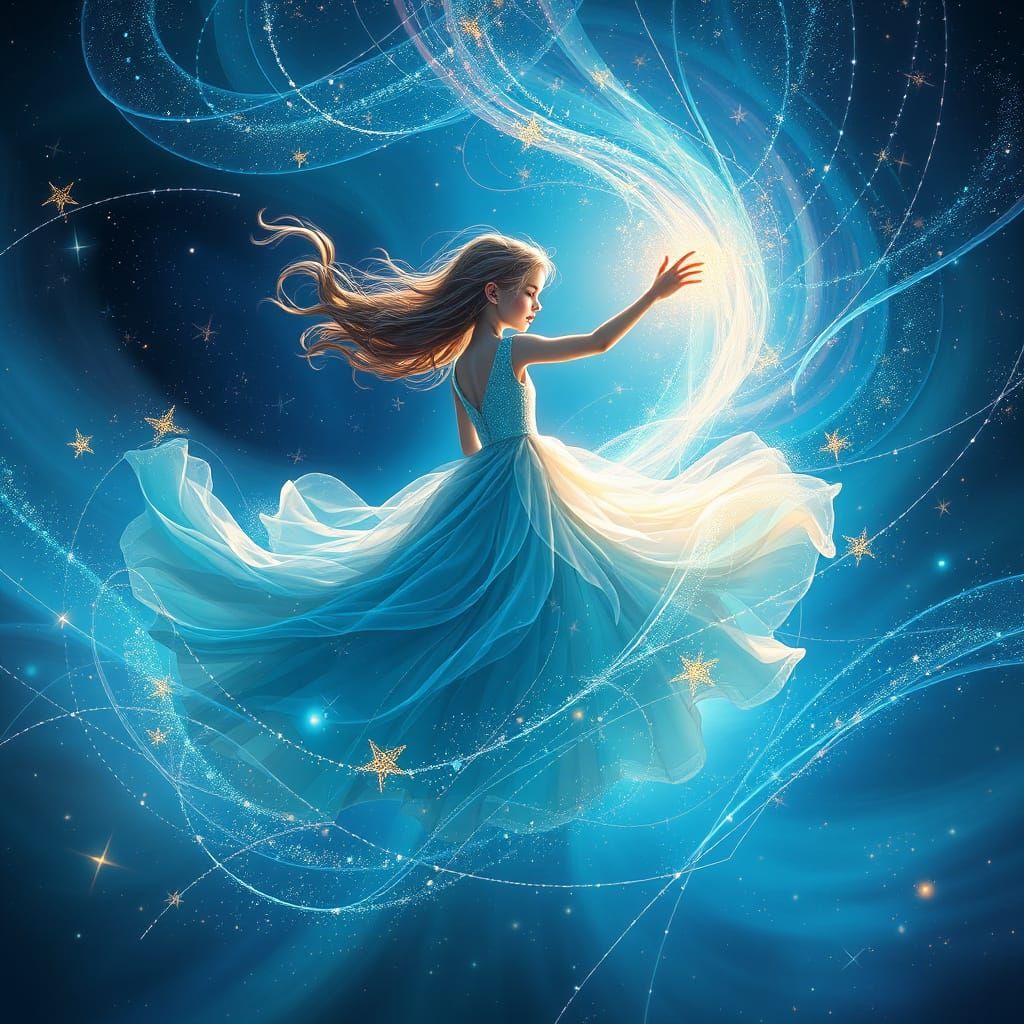Girl Dancing in Celestial Whirlwind