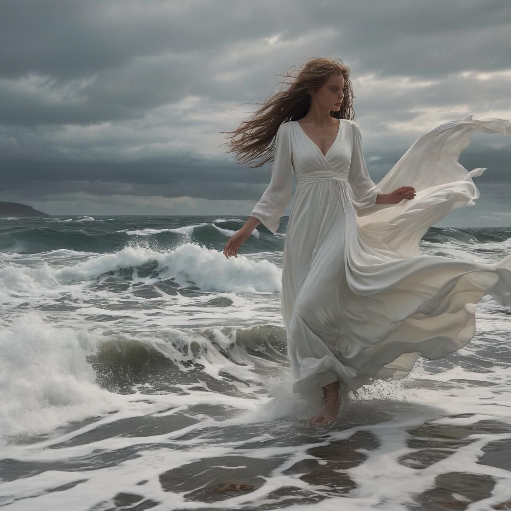 Woman at Stormy Seashore: Fantasy Matte Painting