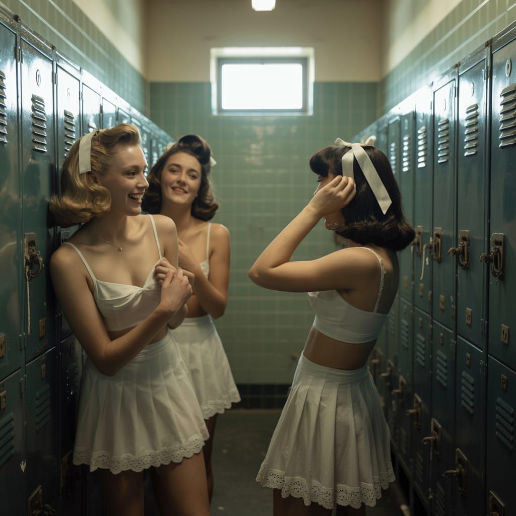 1950s College Girls in Locker Room Polaroid Photo