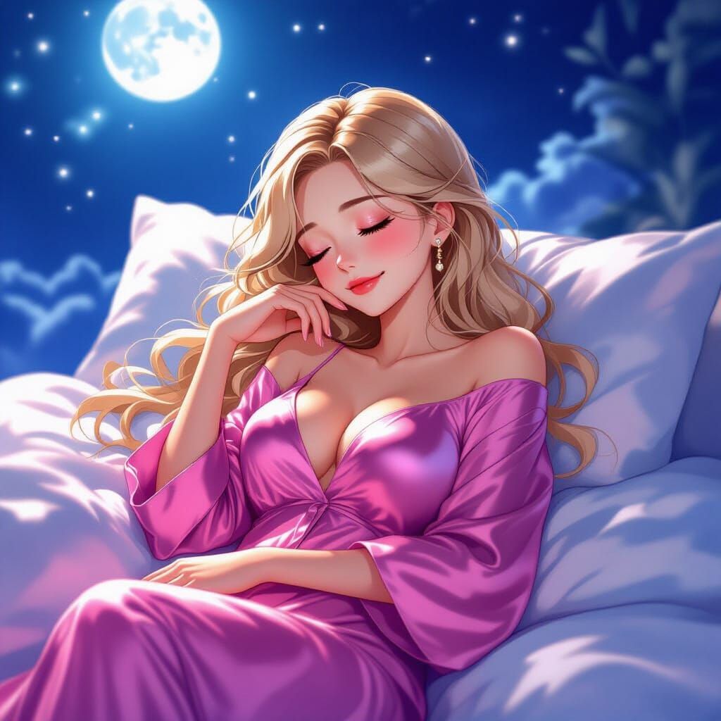 Anime CEO Sleeping Peacefully in Moonlight