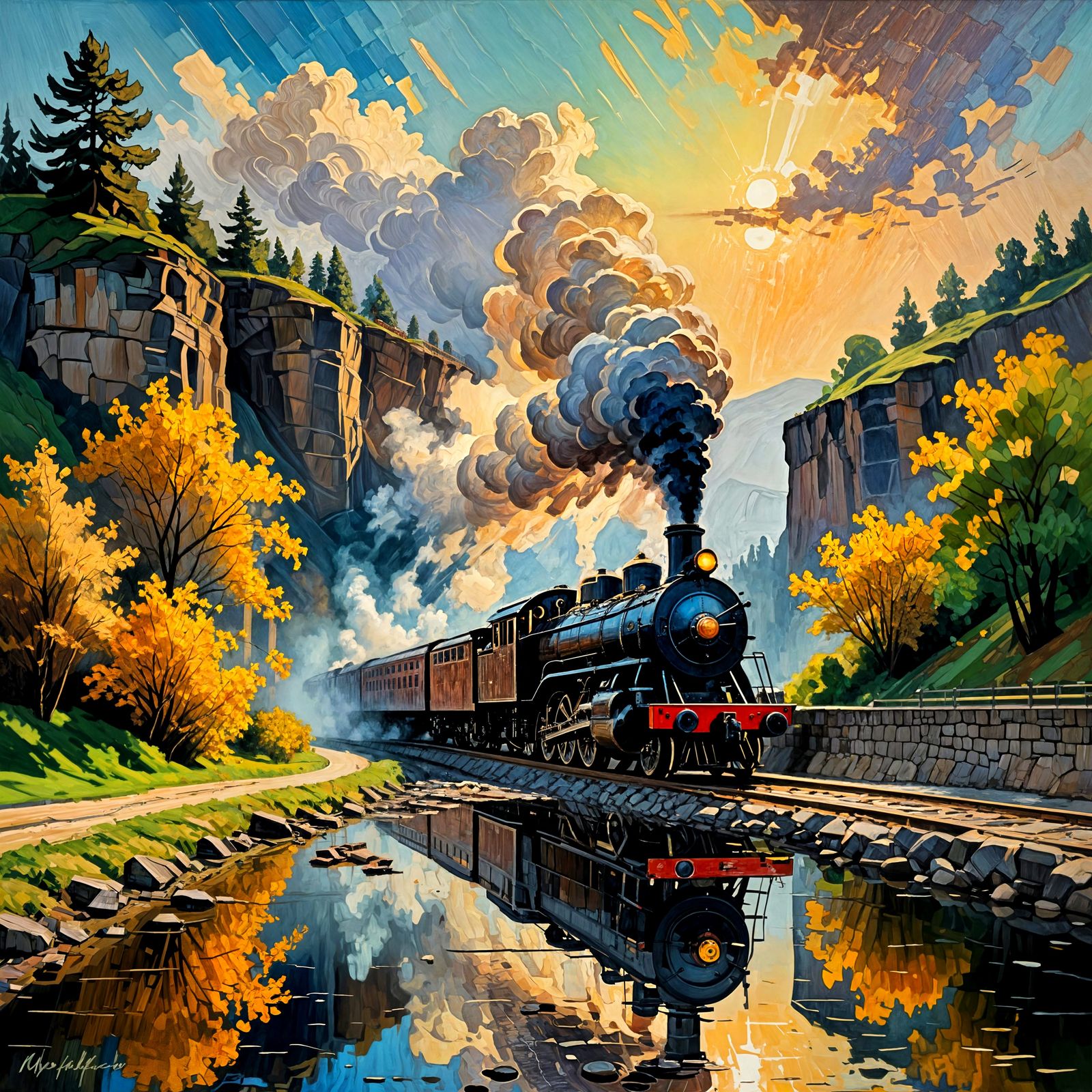 Berkshire Crossing Hellgate Bridge in Neo-Expressionist Styl...