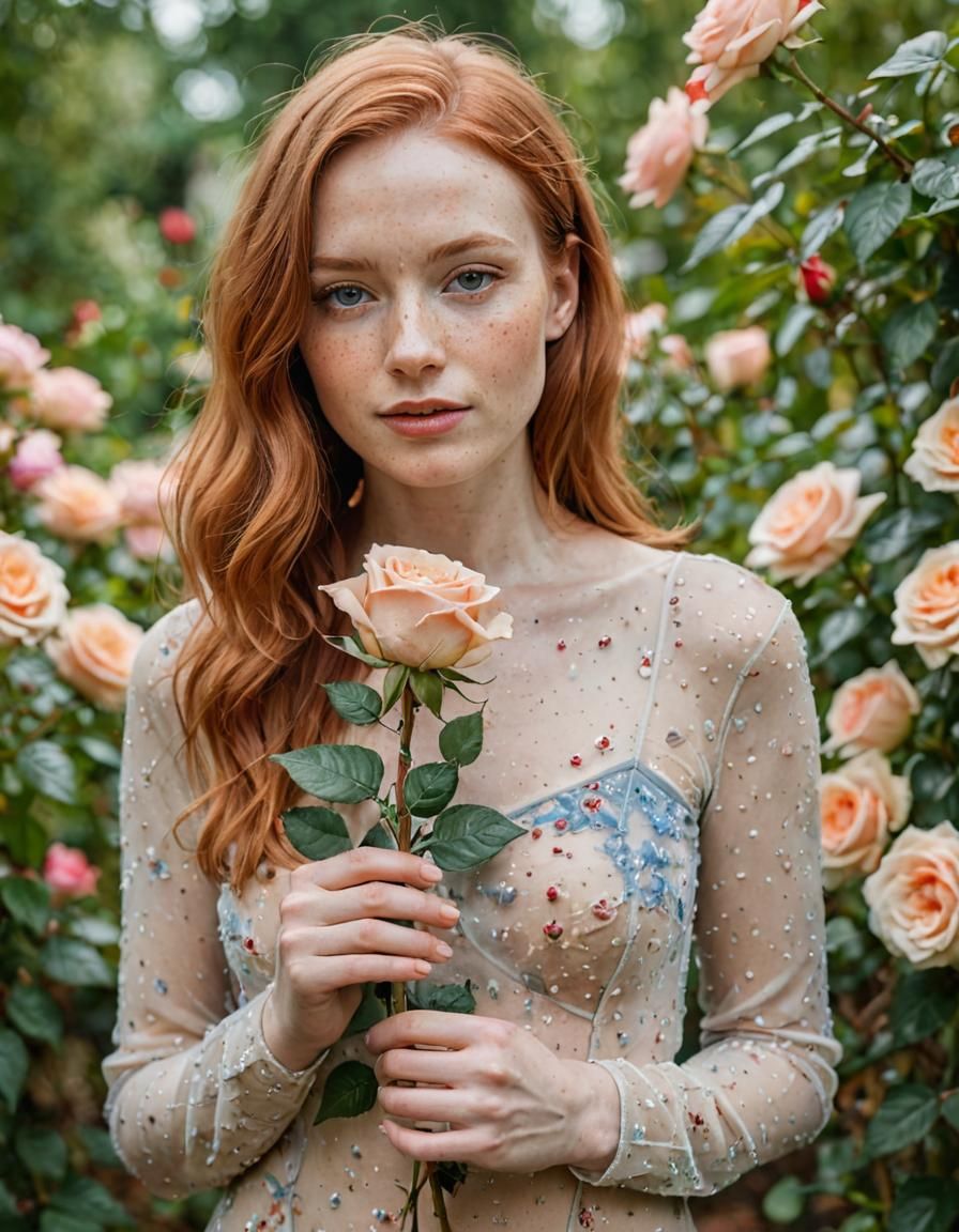 Redhead Woman with Rose in Golden Hour Portrait