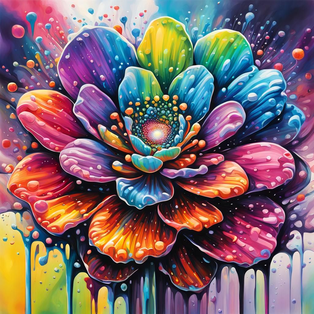Mystical Iridescent Flower in Graffiti Art Style