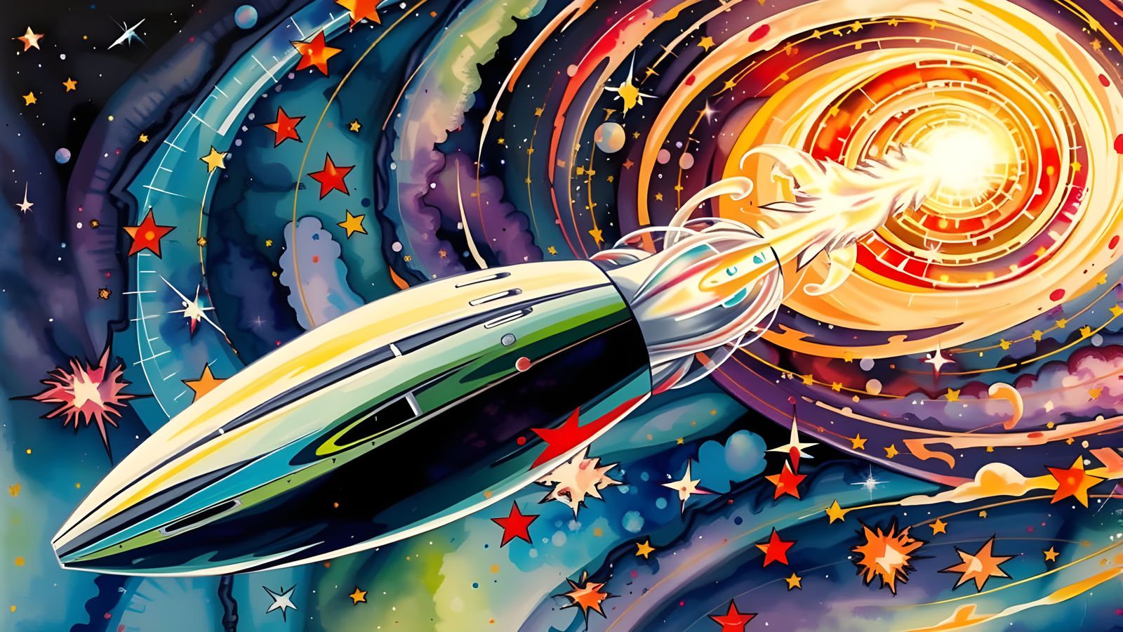 Cyberpunk Starship Explodes with Spiral Flames