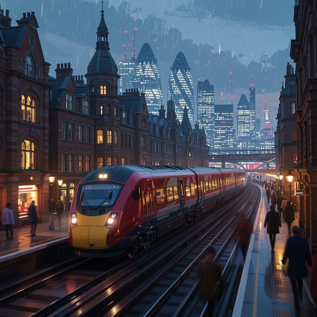 Futuristic London Train Speeds Through Cityscape