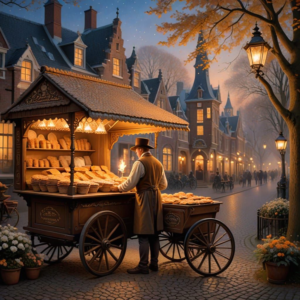 Charming Dutch Street Food Vendor in Whimsical Netherlands