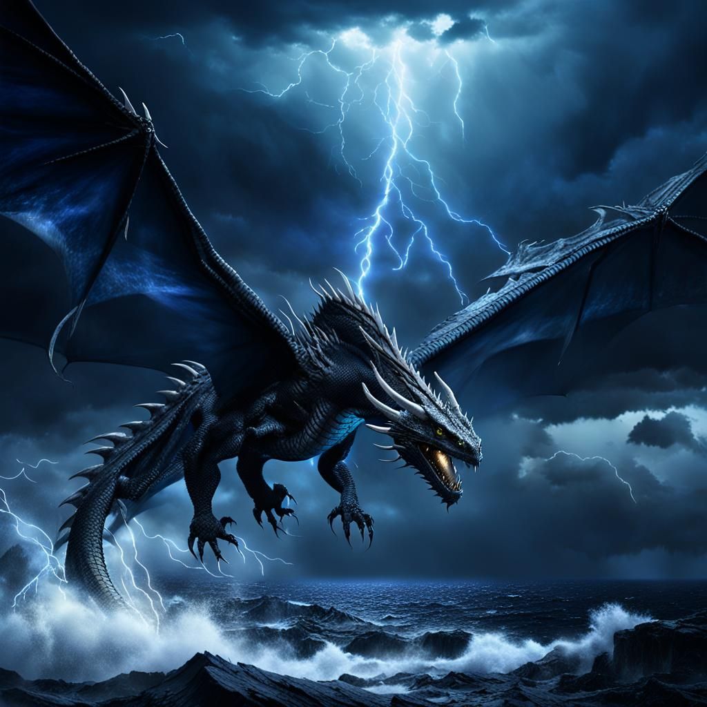 Dragon Soaring Above Stormy Ocean: Digital Matte Painting