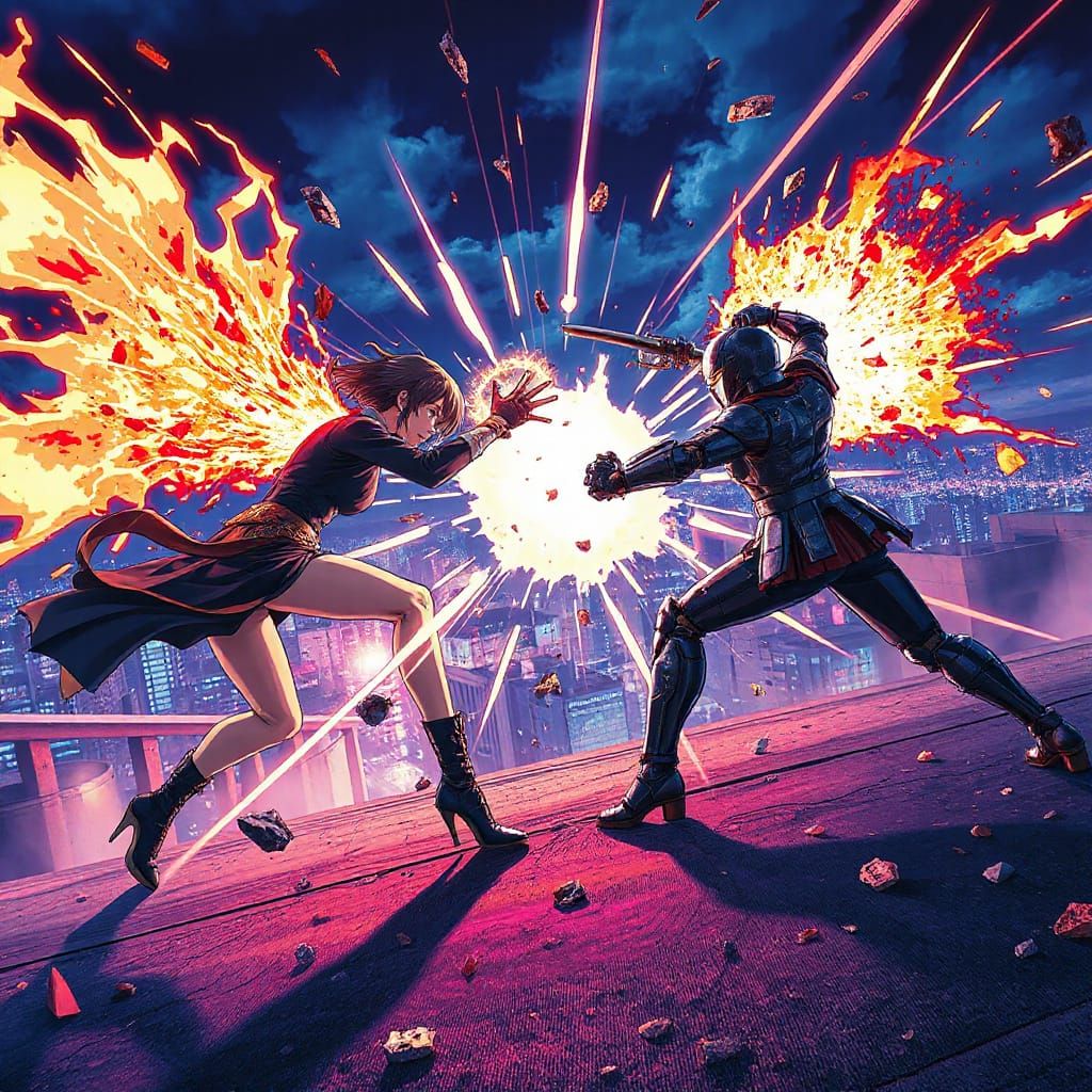 Arcane Sorceress Battles Robot Samurai