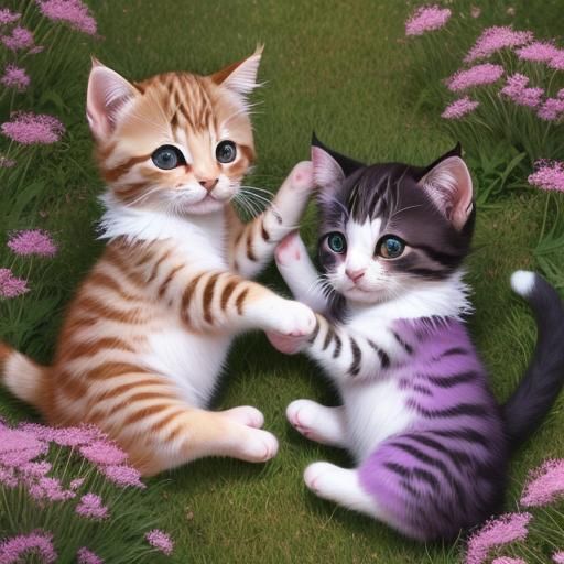 Playful Kittens Wrestling by Rainbow Dandelions