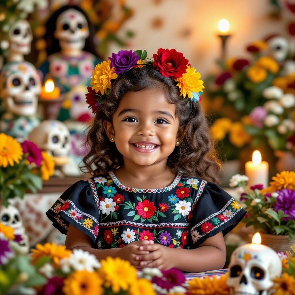 Chubby Black Girl in Day of the Dead Celebration